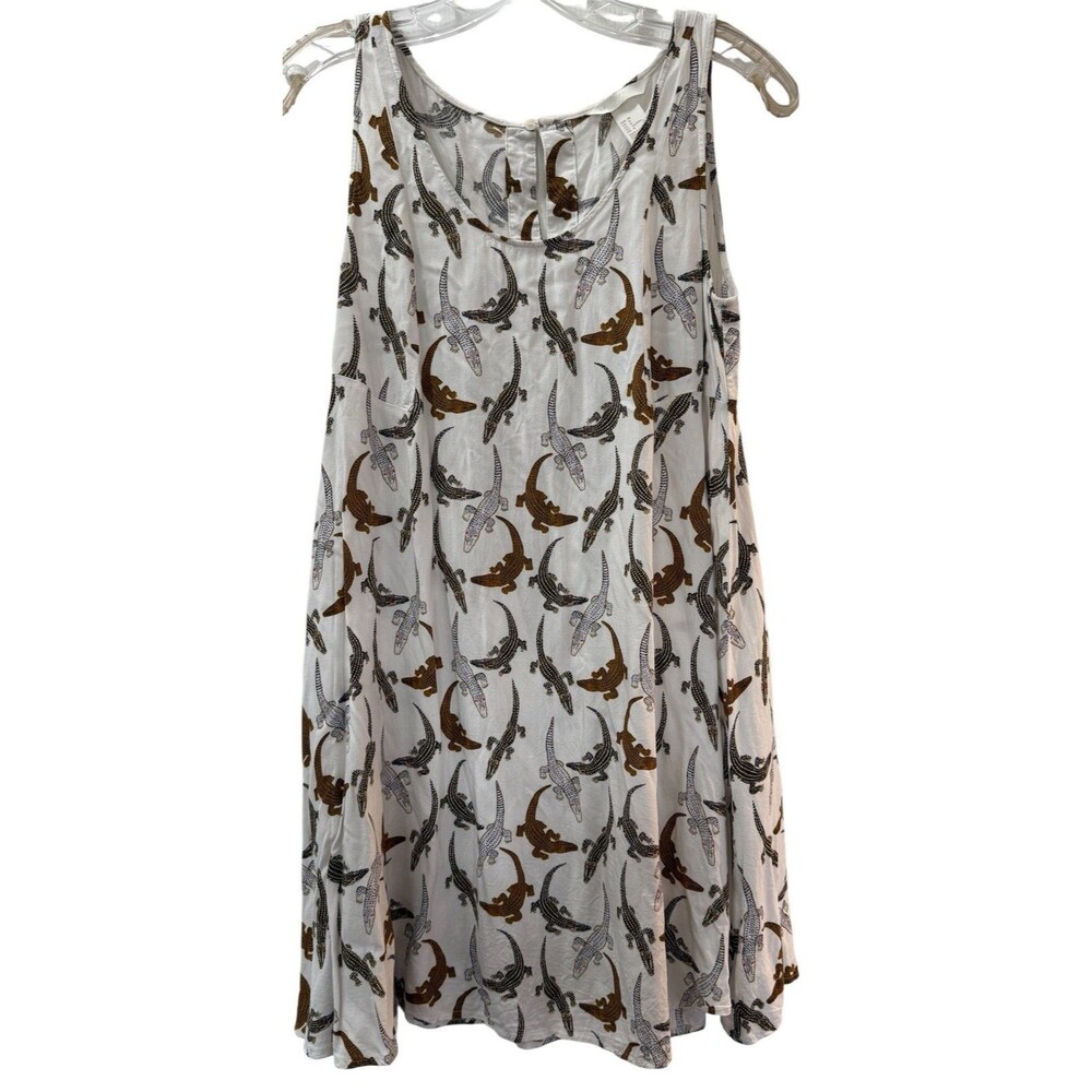 H&M Alligator Crocodile Print Swing Sun Dress Size 8 White Background Sleeveless